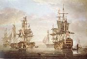 Nicholas Pocock This work of am exposing they five vessel as elbow bare that gora with Horatio Nelson and banskarriar oil painting on canvas
